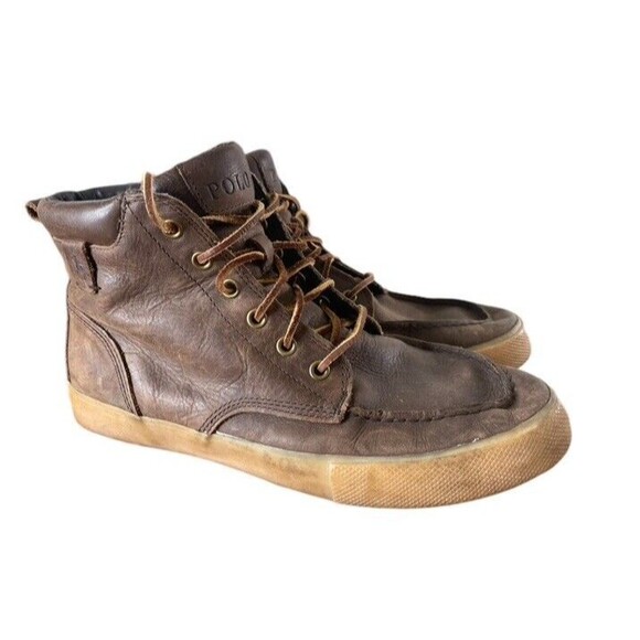 Polo Ralph Lauren Other - Polo Ralph Lauren Tedd Sneaker Men's US 9.5D Brown Moc Toe High Top Ankle Shoes